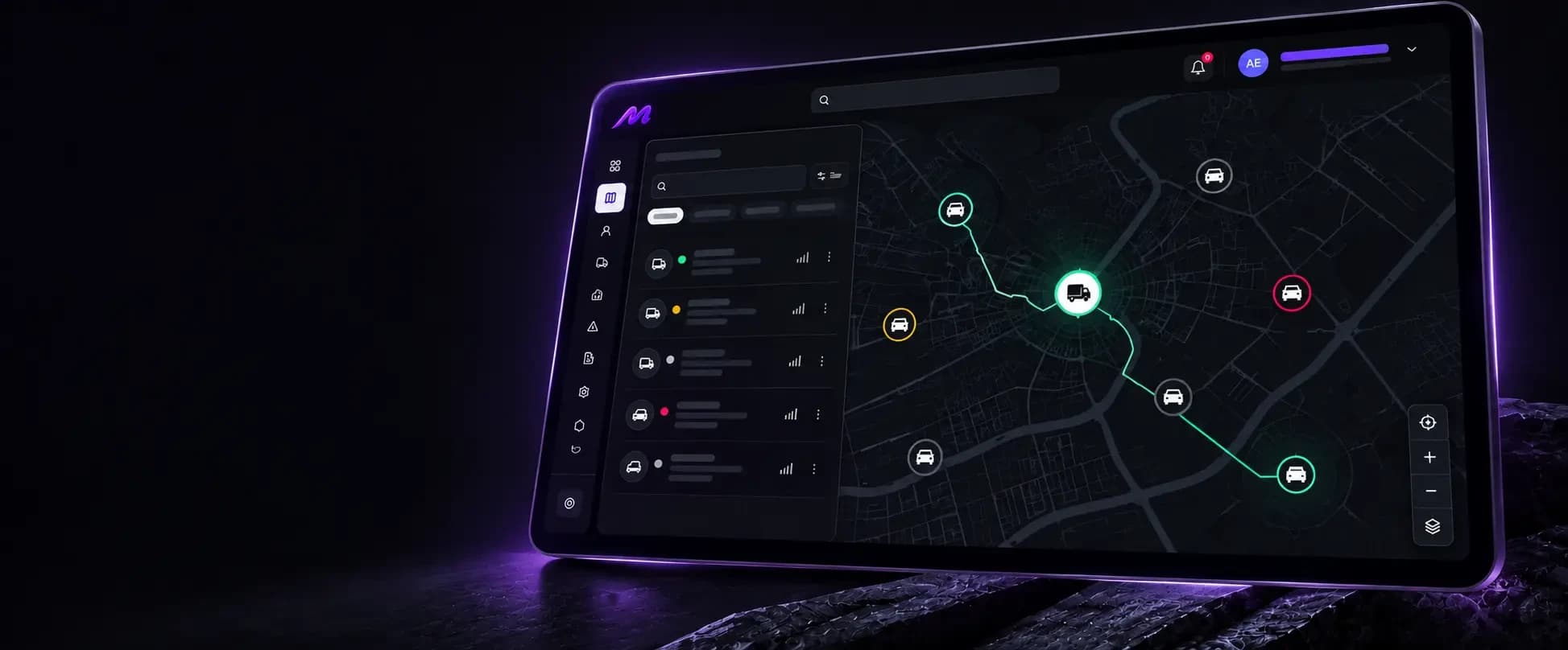 Panel de MOVARA con la flota en el mapa