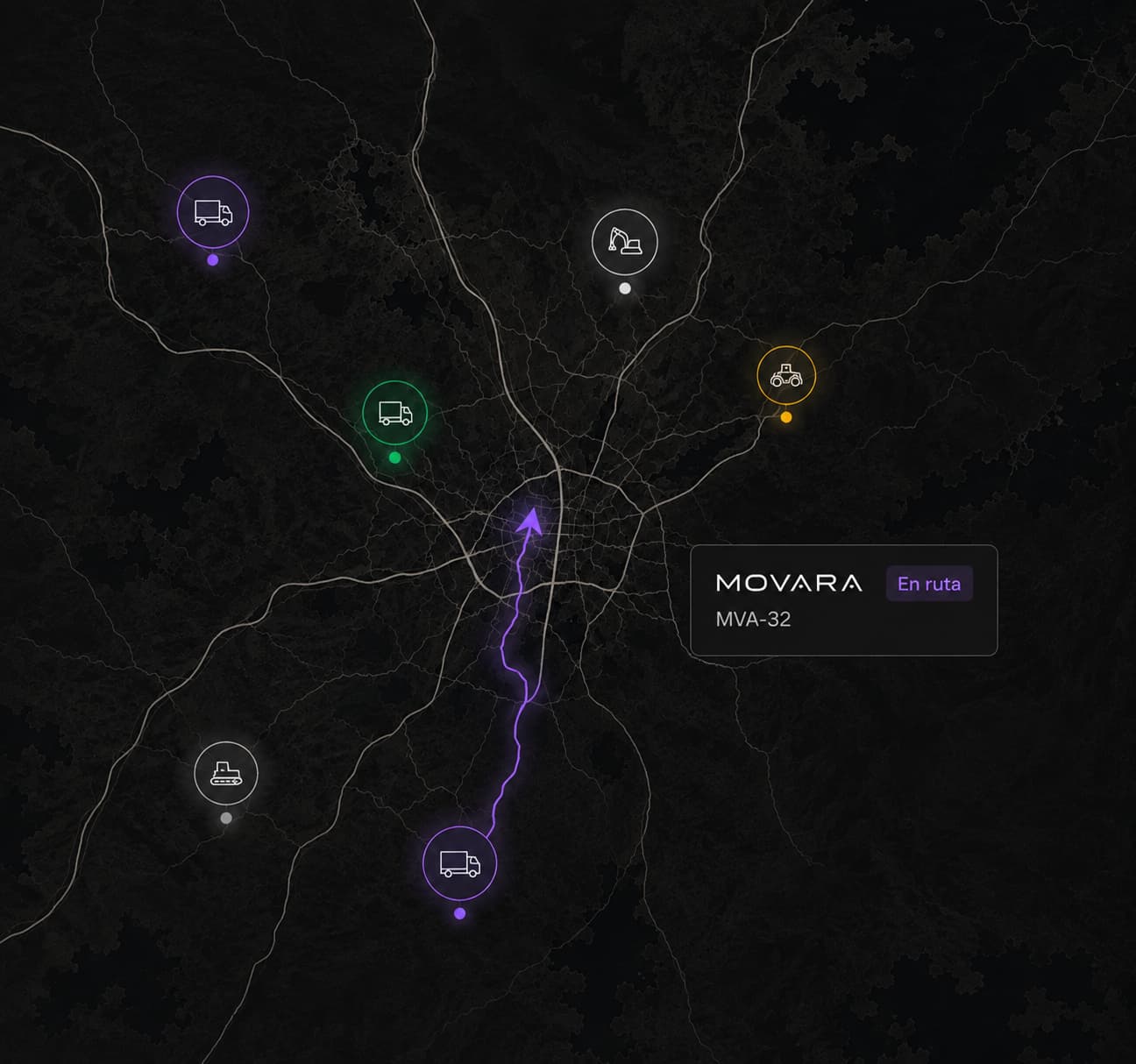 Mapa de flota con ubicación de vehículos en tiempo real